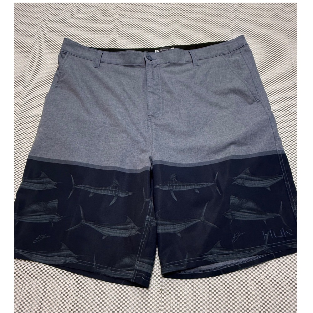 Huk Performance Fishing Shorts Mens Size 40 Fish Print Gray Blue